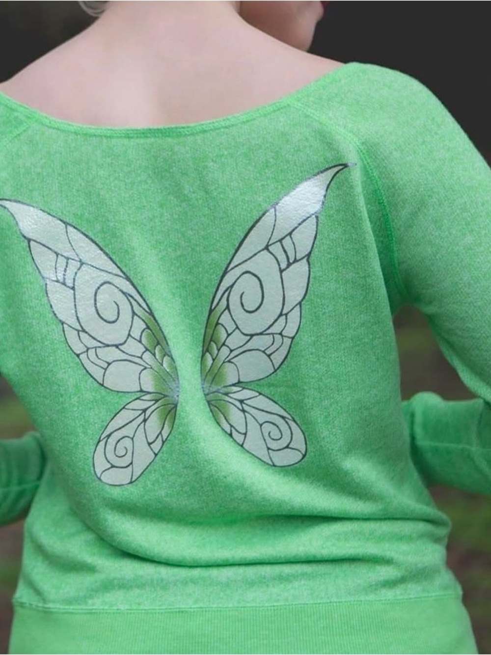Green Scoop Neck Sweater with tinkerbell Wings